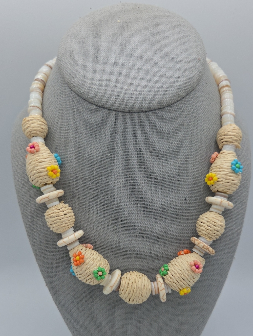 5 for $25! Rush by Denis & Charles Natural Bead & Flower Necklace - Cream